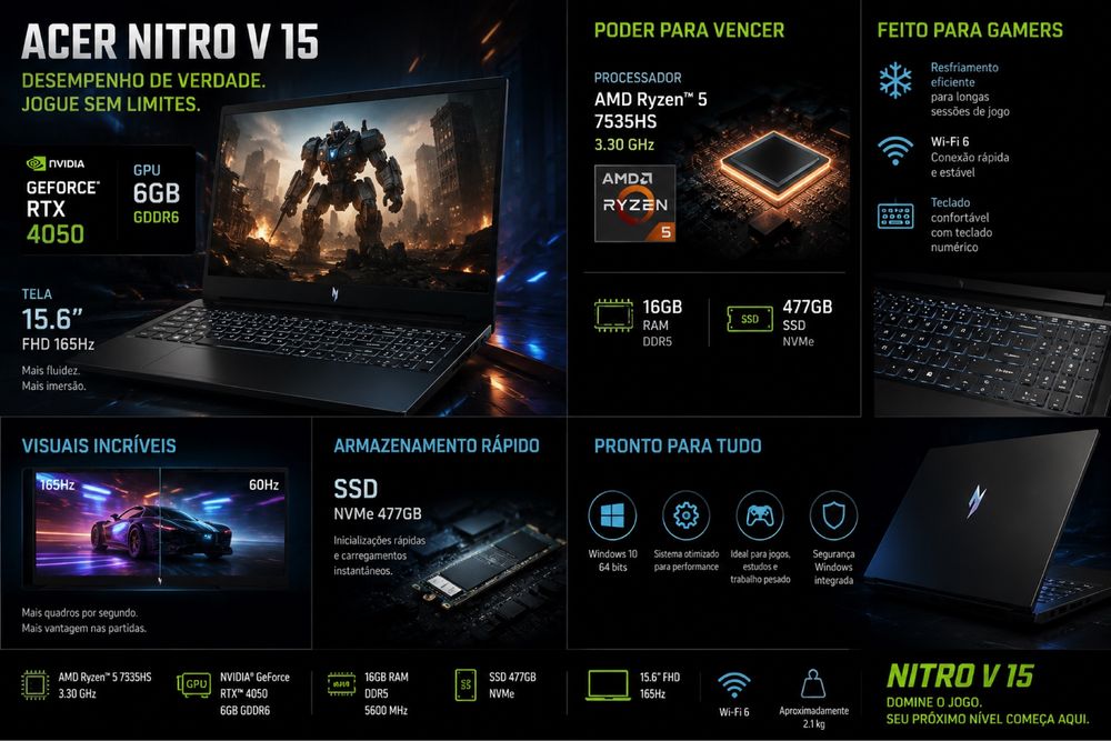 Portatil Gamer NITROV15 | RTX 4050 6gb