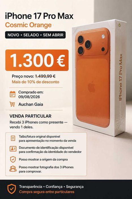 iPhone 17 Pro Max 256GB Cosmic Orange — Novo e Selado