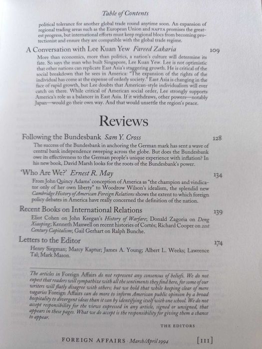 Revista "Foreign Affairs" March/April 1994 Volume 73, Number 2