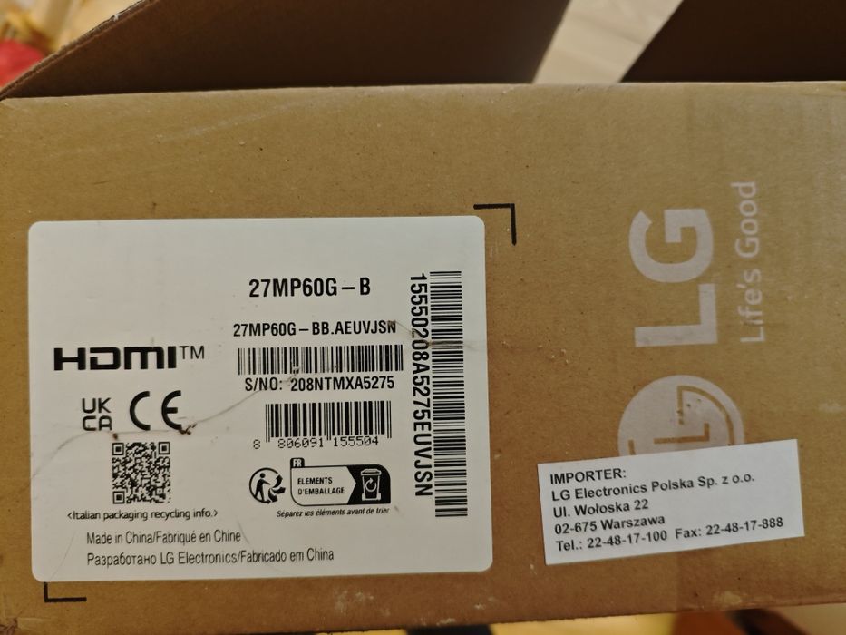 Monitor LG 27MP60G-B – 27", IPS – stan bardzo dobry