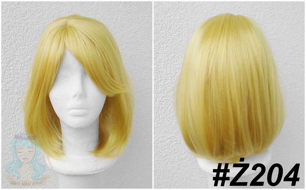 Krótka żółta peruka z grzywką bob krótki wig żółty cosplay