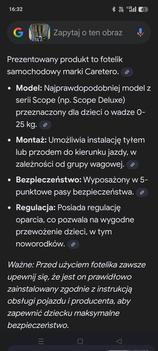 Fotelik samochodowy Caretero do 36kg