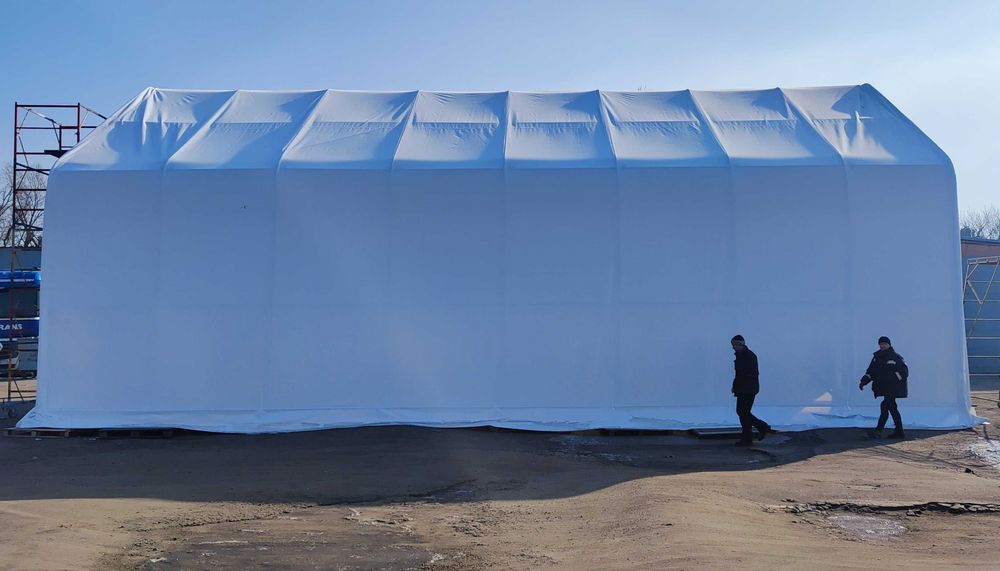 Промисловий тентовий ПВХ ангар від виробника 16.6х9.2х6.5 м | Для ремонту та зберігання техніки та вантажівок | Високі стіни, швидкий монтаж