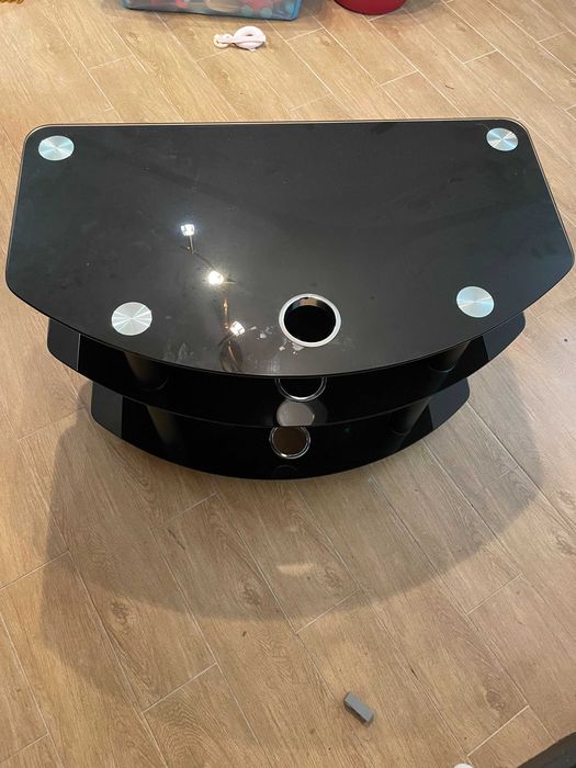 Mesa de TV em Vidro Preto Temperado