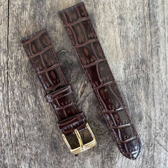 Pasek do zegarka 18mm skórzany Roamer gruby brązowyy klamra złota