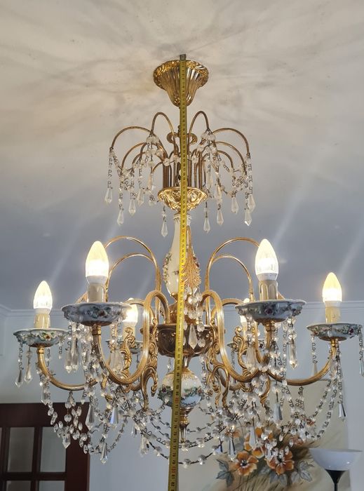 Candeeiro lustre cristal e porcelana limoges