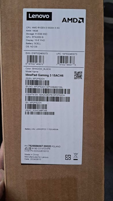 Lenovo IdeaPad Gaming 3 15ACH6 Ryzen 5 5500H 15.6" FHD IPS