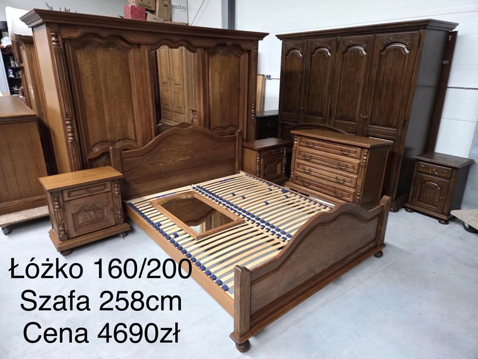 Sypialnia dębowa łóżko szafki komoda szafa stelaż lustro