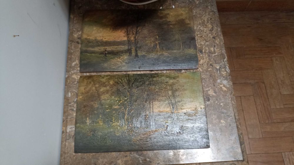 Duas pequenas pinturas em madeira Escola de Barbizon
