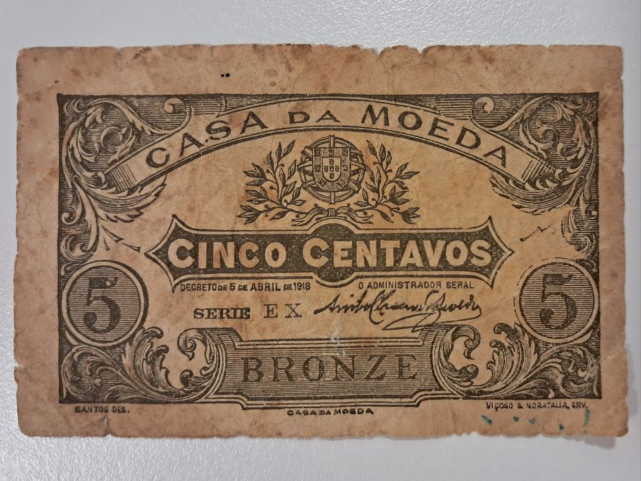 Nota de 5 Centavos - Bronze - de 1918 (Série EX)