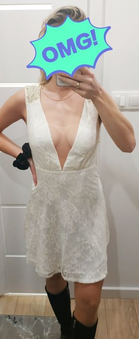 PatBO C&A koronkowa biała sukienka koraliki