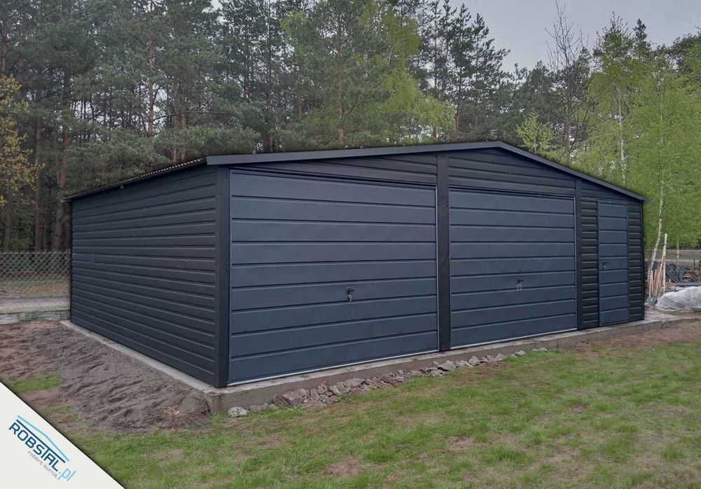 Garaż Blaszany Dwustanowiskowy 8x6 Premium, Ciemny Grafit MAT