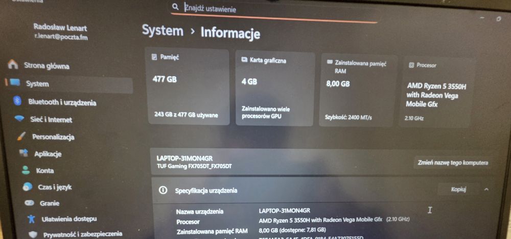 ASUS TUF Gaming 17,3, + Windows , AMD Ryzen 5, 2,1 ghz 8GB 512GB