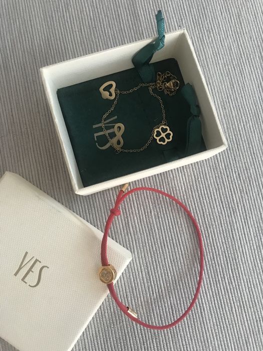 Zestaw 2 bransoletki na łańcuszku i pozłacana na sznurku YES