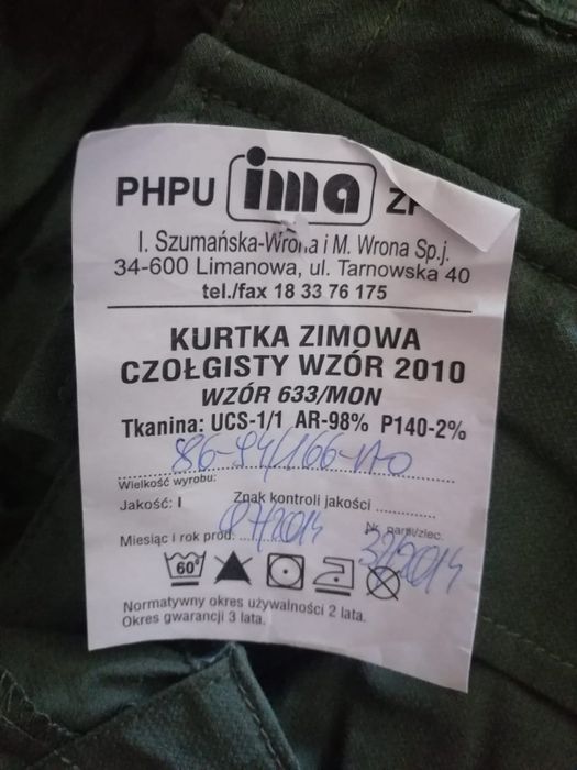 Kurtka zimowa czołgisty wzór 2010