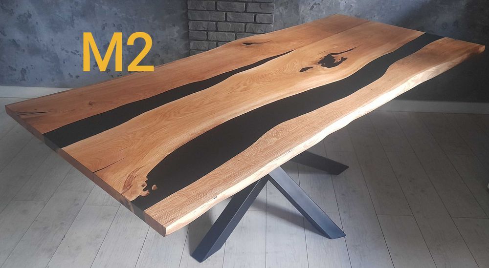 Stól z żywicą epoksydową, dąb,  jesion loft. Piękny!