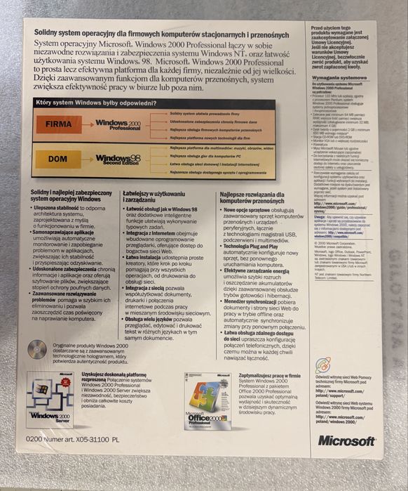 Windows 2000 Professional  Box PL Nowe