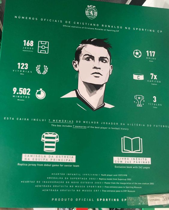 Caixa Cr7/Sporting edição limitada: Camisa/Livro/medalha/bilhetes...