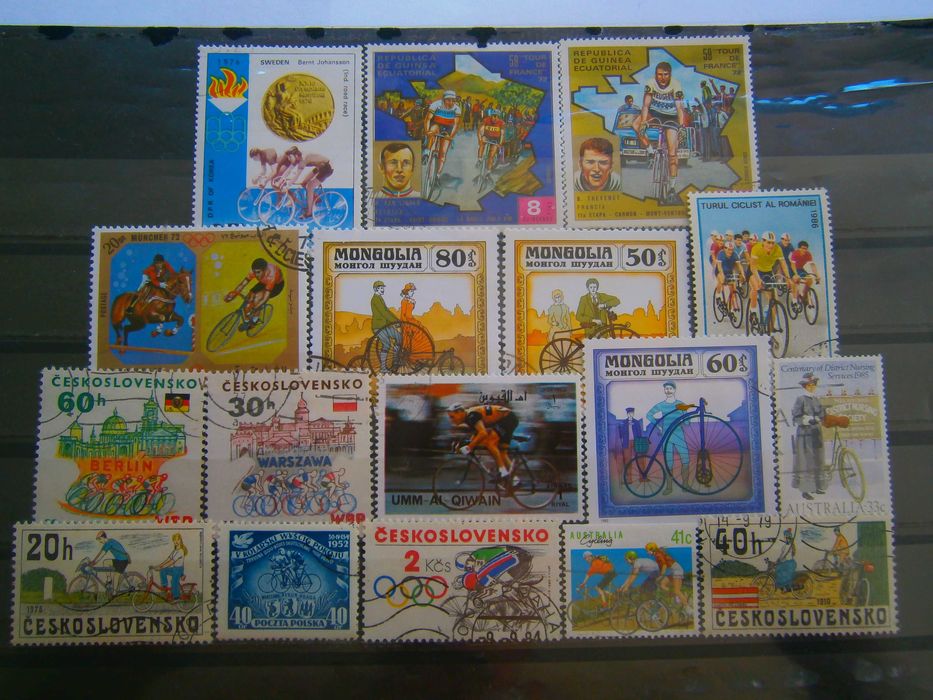 17 selos sobre o tema Ciclismo todos diferentes