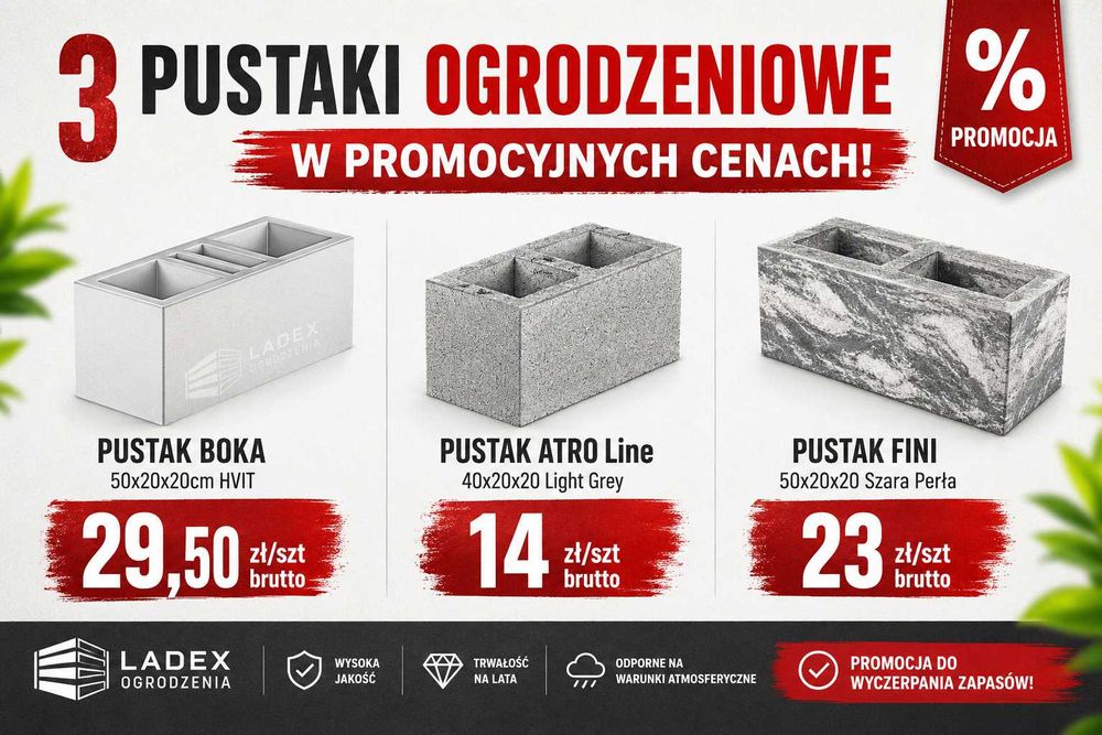 PROMOCJA na pustaki ogrodzeniowe / 3 wzory