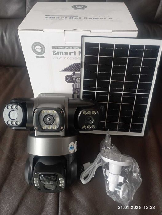 4G Сонячна камера безпеки V380  | Потрійний об'єктив+карта пям"яті