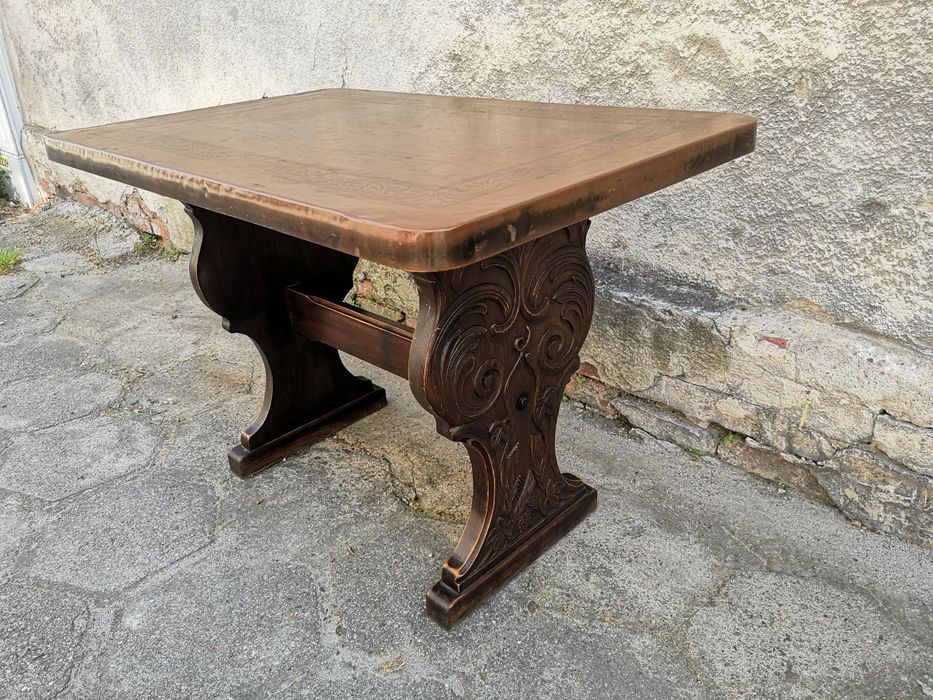 Zabytkowy Stół z mosiężnym blatem