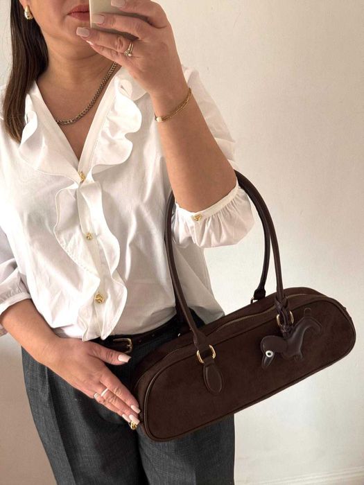 Torba torebka Gallantry Paris czekoladowa na ramię jamnik zamsz brąz