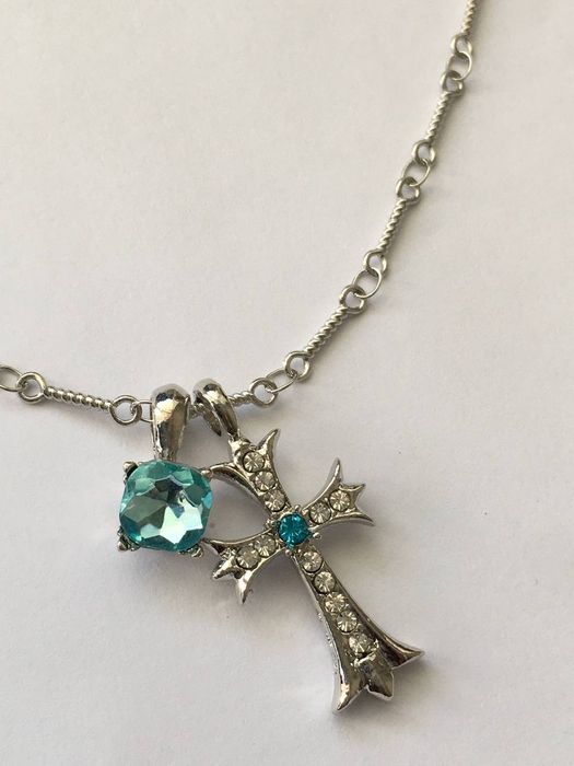 !!Серебряный комплект Chrome Hearts!! с голубым кристаллом!!