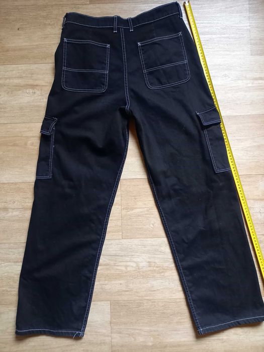 Bershka cargo bojówki wysoki stan czarne denim 40 L 38 M