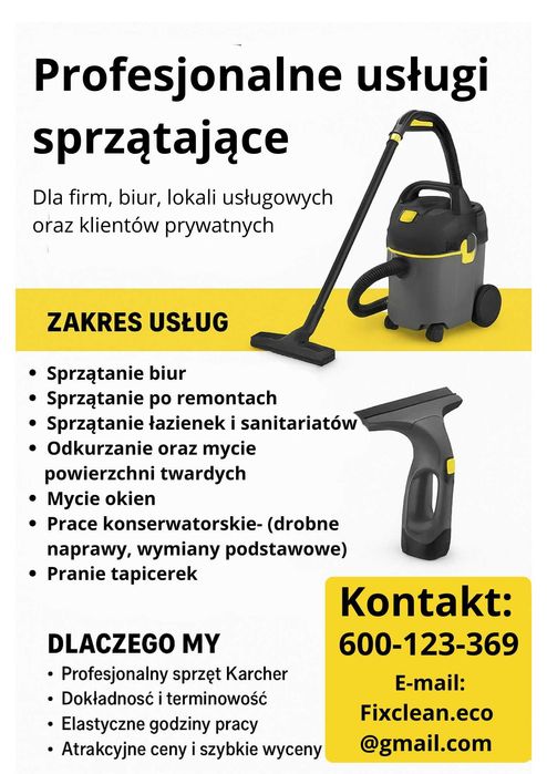 Usługi sprzątające,pranie tapiecerek