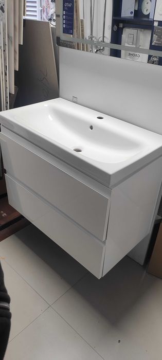 Меблі для ванної кімнати тумба підвісна Moduo з умивальником 80см біла
