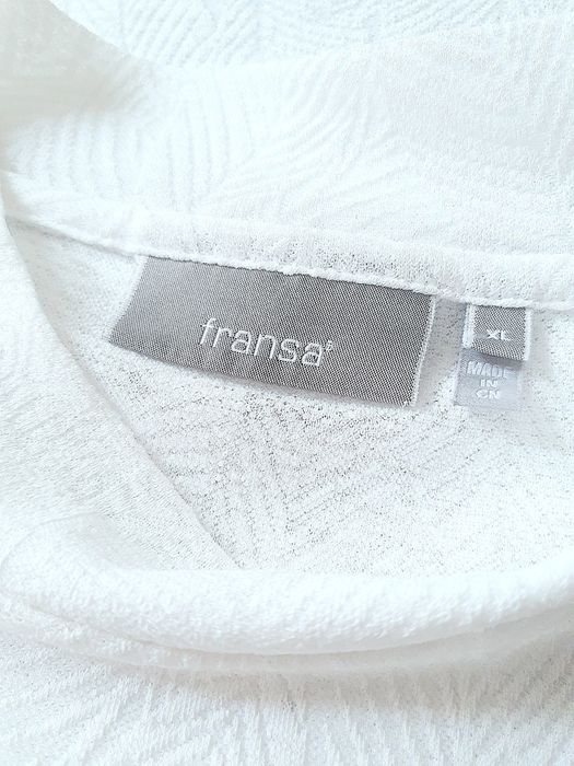 Biała bluzka ze stójką, wzór liście ,Fransa, r.2 XL