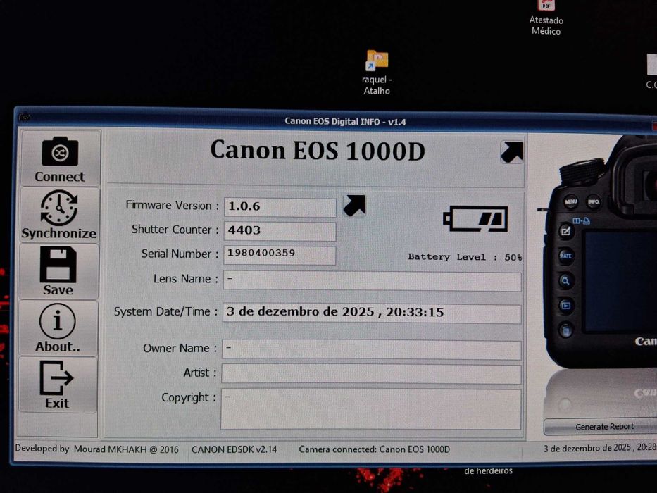 Máquina fotográfica Canon EOS 1000D