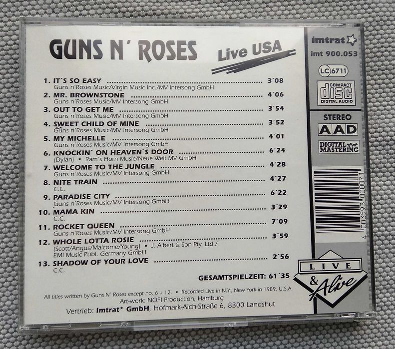 Guns N' Roses - Live USA - Аудио CD , Европа VG+ из коллекции,редкий !