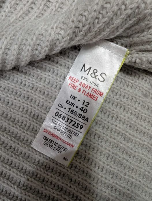 Szary elegancki wełniany sweter golf w paski pasy M&S 40 jak nowy