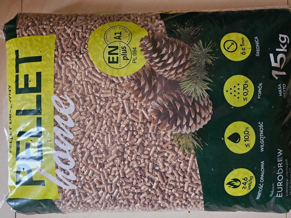 Pellet drzewny, pelet certyfikowany A1, Enplus 15kg.