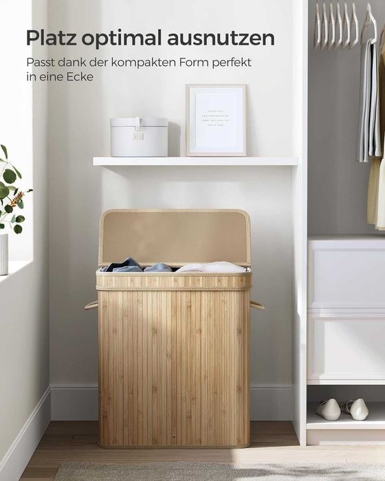 Nowy kosz na pranie z pokrywą / bambus / pojemnik / 100l !965!