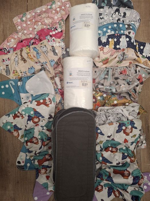 Zestaw komplet pieluchy wielorazowe otulacze wkłady bibułki 15 sztuk