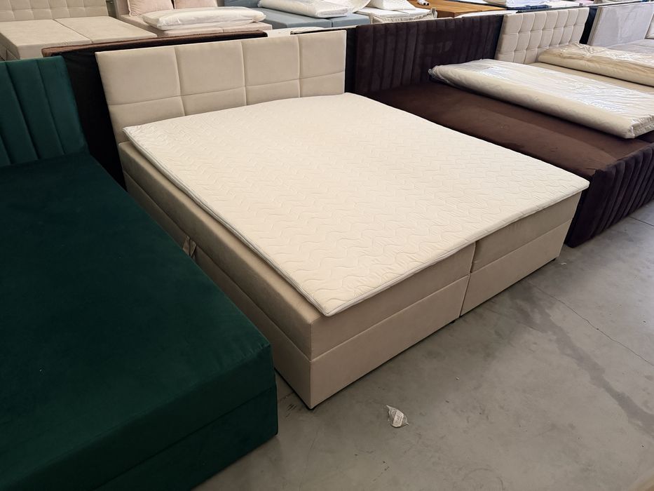 Nowe łóżko kontynenalne 160x200, Materac Bonell H3, 2 pojemniki na pościel, łoże małżeńskie podwójne