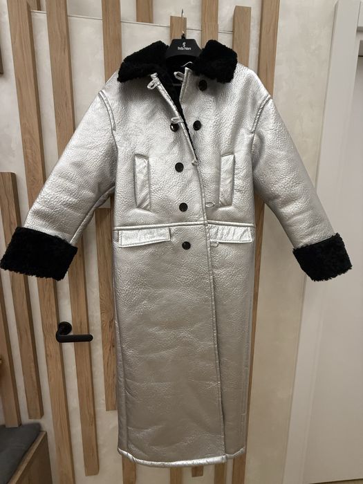 Крута срібна серебряная куртка дублянка пальто Zara M Л 44 46