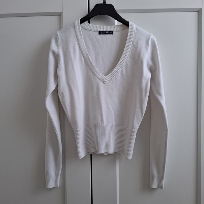 Biała bluzka _ dekolt V _serek_rękaw /S