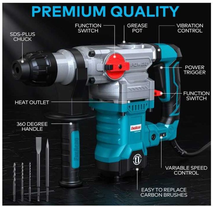 Wiertarka z udarem SDS-plus 1500W ENEACRO + akcesoria
