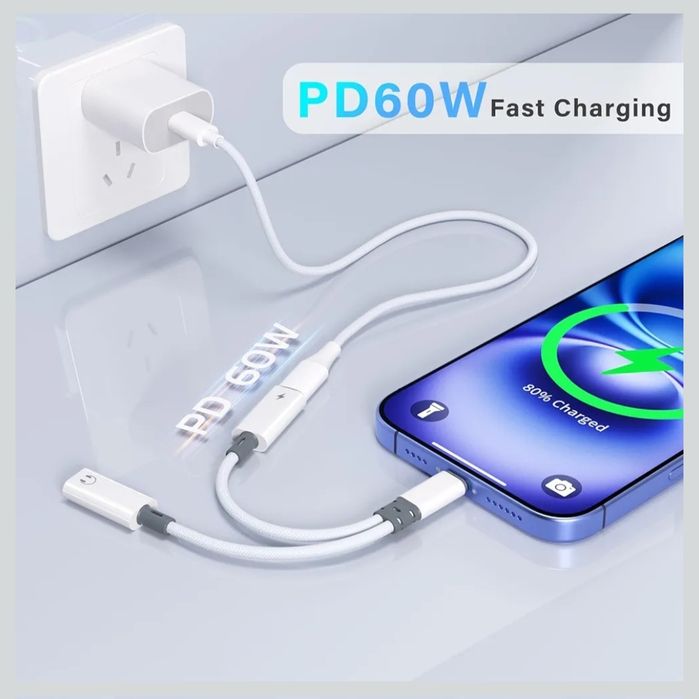 Rozdzielacz USB-C, podwójny adapter słuchawkowy i ładowarka USB-C