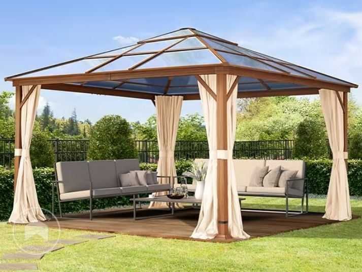 Pawilon ogrodowy Hardtop Forest Deluxe szampański 4x4 m w optyce dębu