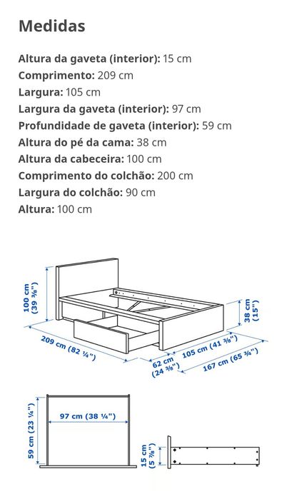 Cama com 2 caixas de arrumação - IKEA MALM