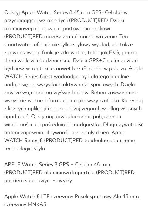 Apple watch 8 red stan bdb bateria 80%