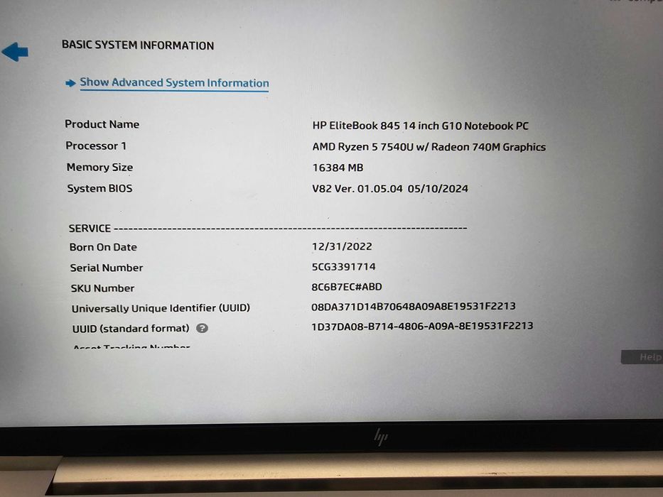 Laptop HP EliteBook 845 G10/Ryzen 5  7540U/16GB/1TB/Bioskomp/GWARANC