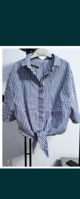 Рубашка короткая zara хлопок.Рубашка в полоску S,M Zara.Топ Zara.Блуза