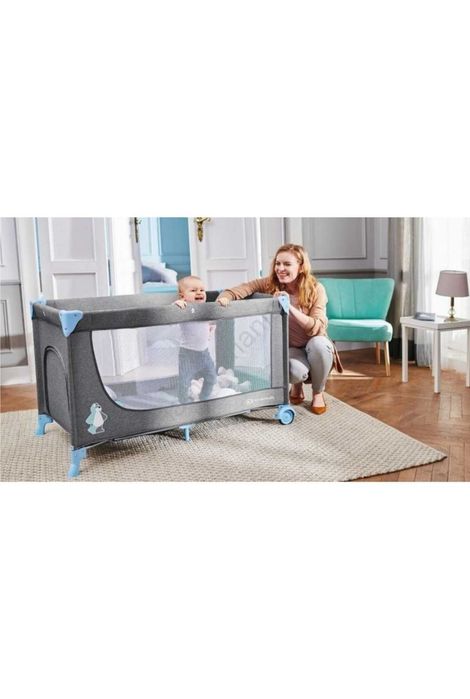 KINDERKRAFT - Berço de viagem JOY cinzento-azul- parque infantil