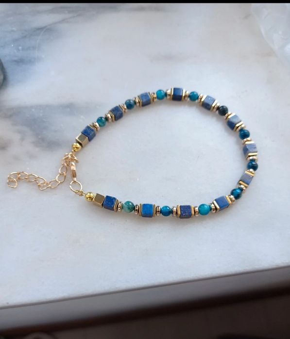 Pulseira de lápis lazúli e olho de tigre azul